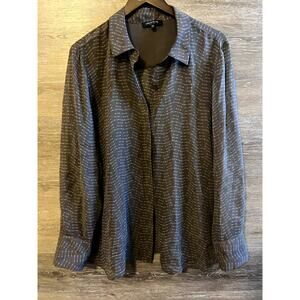 Lafayette 148 blouse XXL Silk brown long sleeves classic button down geometric
